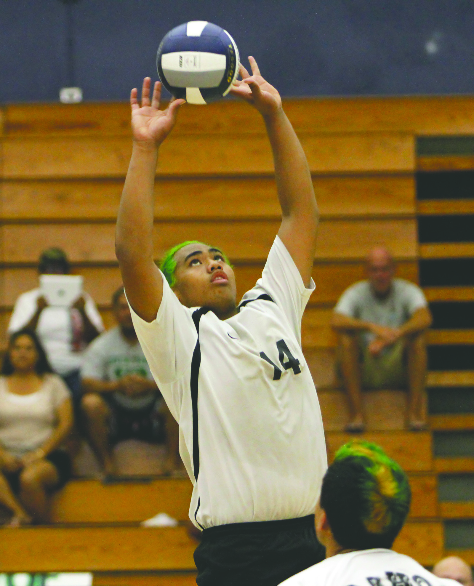 DAYNE TEVES/Tribune-Herald Pahoa’s Joseph Lefiti sets Friday against Seabury Hall.