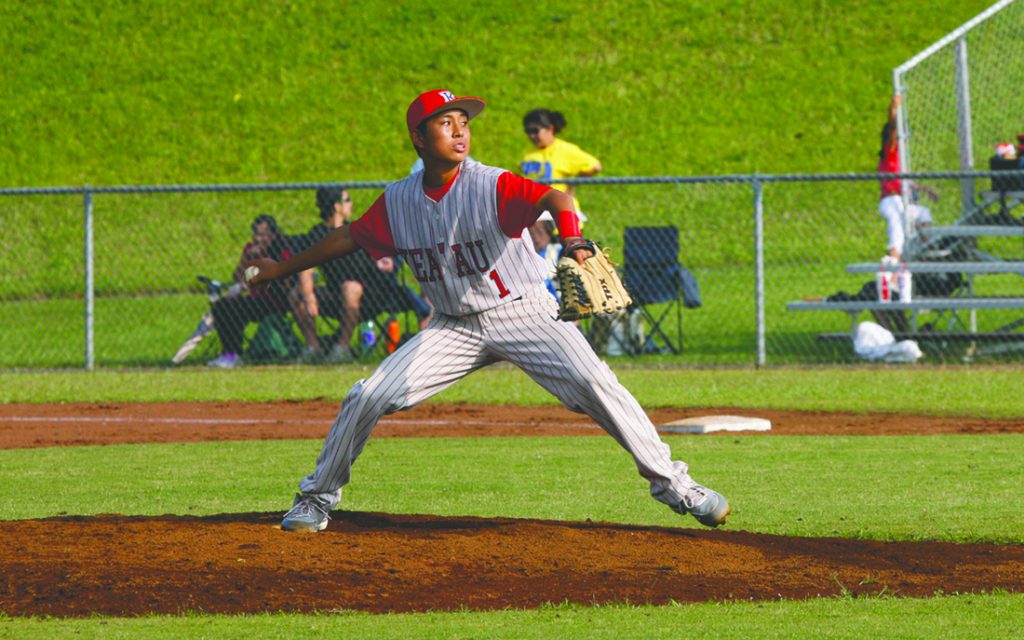 R.W. SMITH/Tribune-Herald Freshman Keian Kanetani pitched a complete game Monday as Keaau beat Hilo 4-1 at the Cougars’ field.