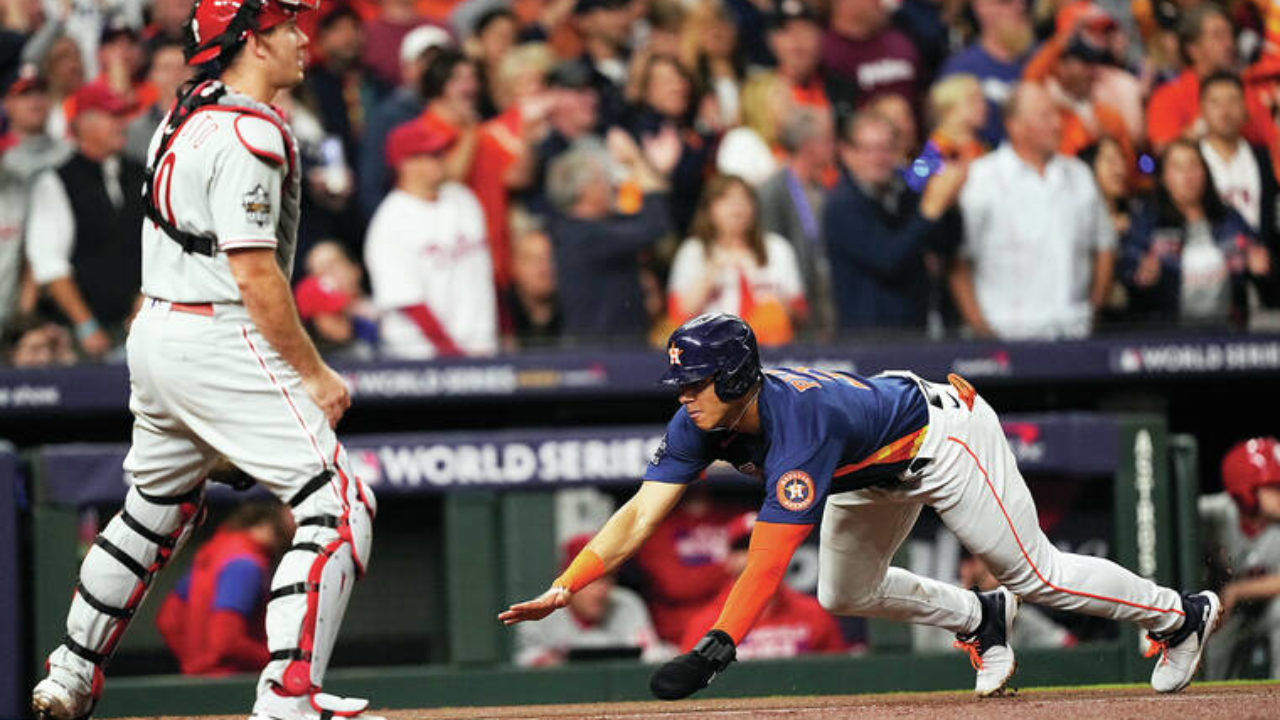 Astros burst ahead in 1st inning against Phillies, hold on to even World  Series