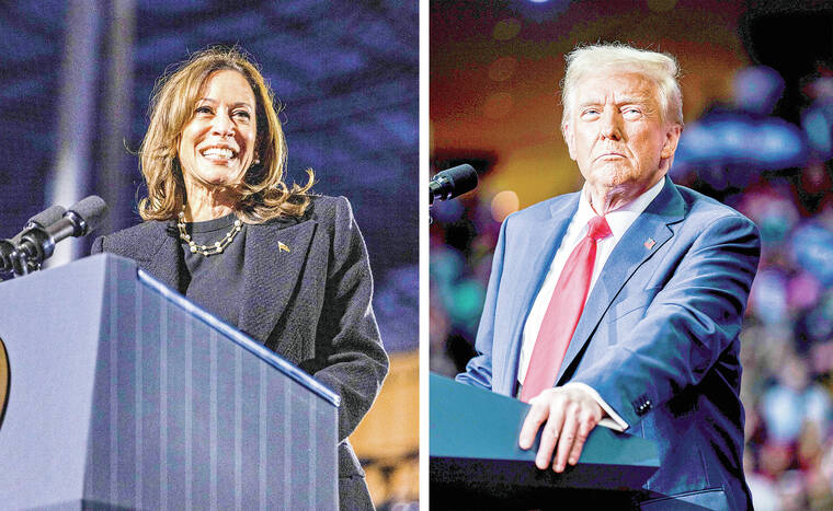 A grim Trump and an upbeat Harris end the race hitting opposite notes